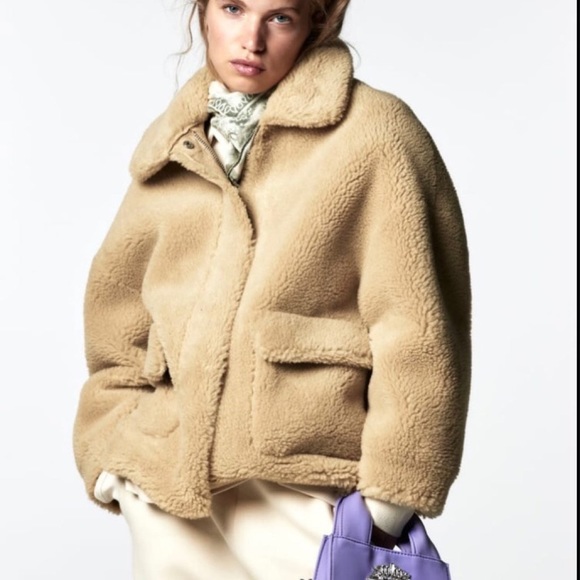 Nwt Zara double faced faux fur jacket beige gold mid camel color